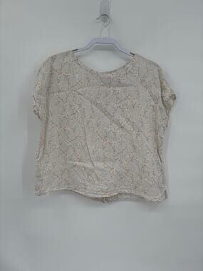 Cynthia Rowley Floral Cream Women's Blouse Button Back Linen Size Small